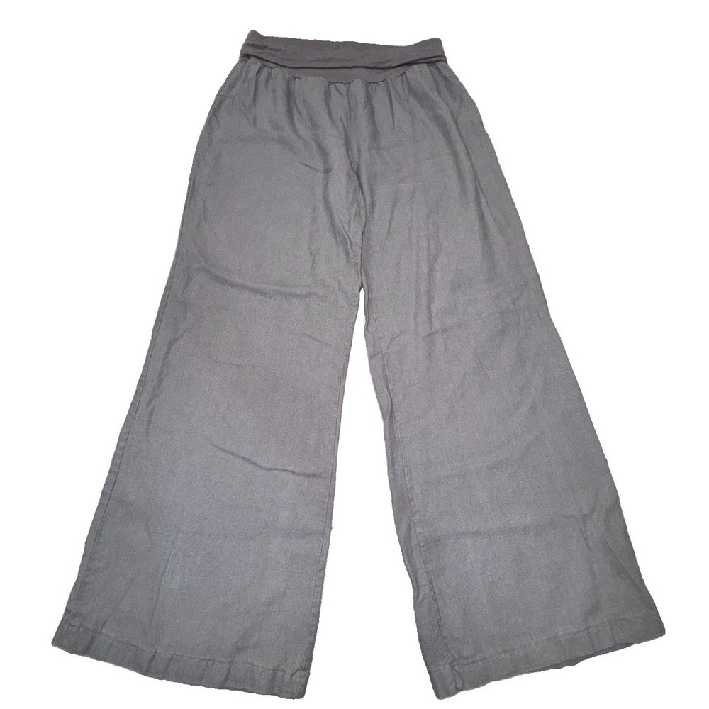 Hammer Women's Sz Large Gray Linen Blend Wide Leg Pants Cropped Beach Lagenlook